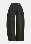 Black wide-leg cropped jeans with a high waist, displayed against a light gray background.