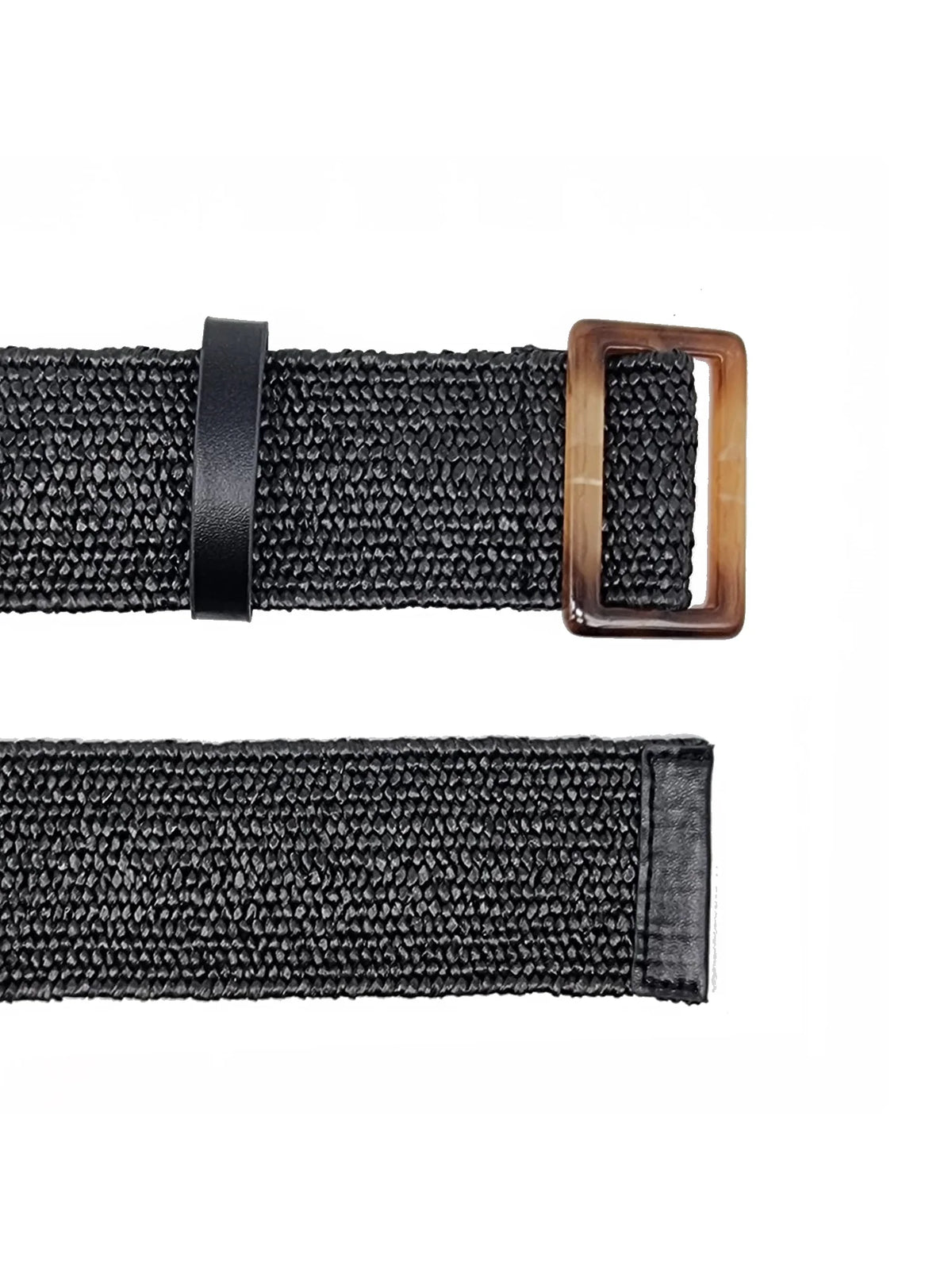 Black stretch belt with tortoiseshell colour square buckle