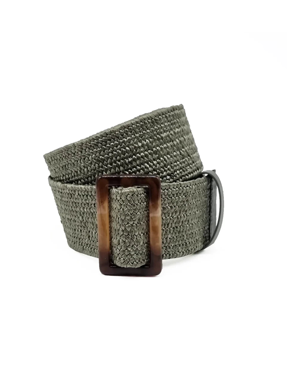 Stretch belt in Khaki with a square buckle
