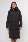 reversible black long padded coat with hood