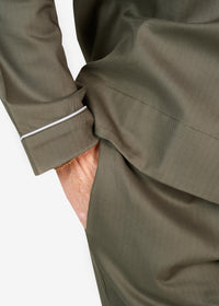 Khaki long sleeved PJs with white trim