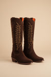 Blanca Suede Embroidered Boot Chocolate