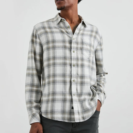 Neutral check shirt with chest pocket model shot