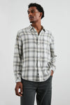 Neutral check shirt with chest pocket model shot