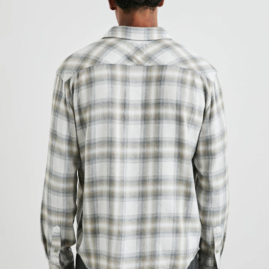 Neutral check shirt with chest pocket rear view 