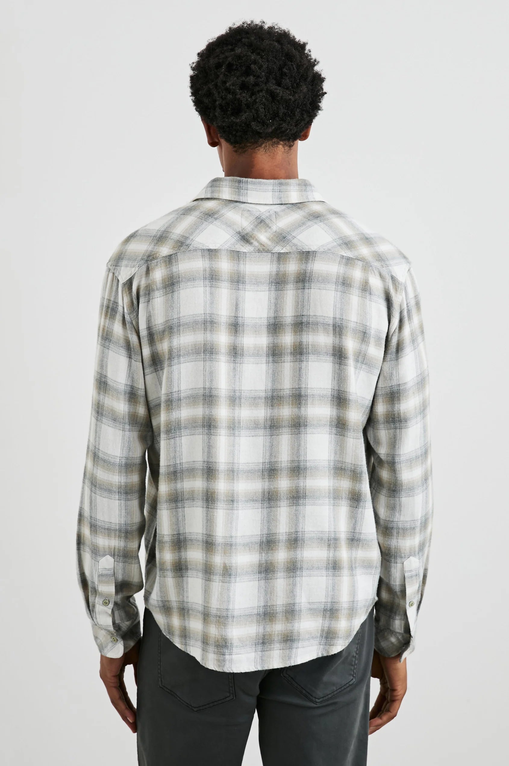 Neutral check shirt with chest pocket rear view 