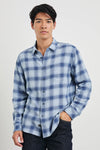 men blue check shirt with chest pocket