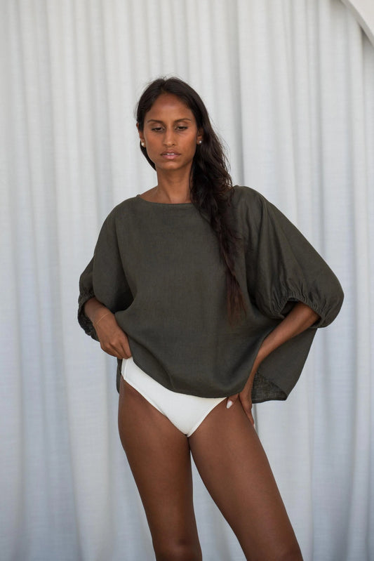 Linen top in khaki from Lilly Pilly