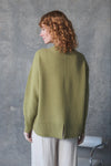 v neck olive cashmere jumper with rib detailing  rear view