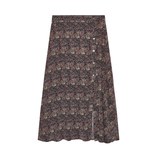 patterned mid length skirt with side button detail and elasticated back 