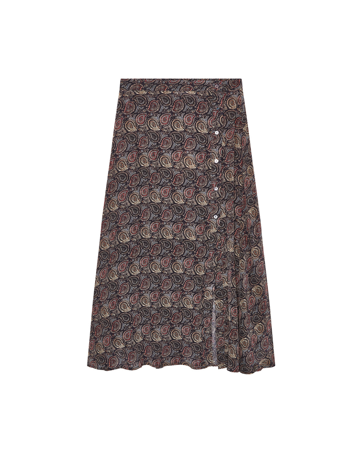 patterned mid length skirt with side button detail and elasticated back 