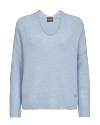 V neck light blue loose knit jumper with dropped sleeves