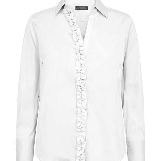 White button through shirt with ruffle placket