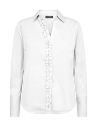 White button through shirt with ruffle placket