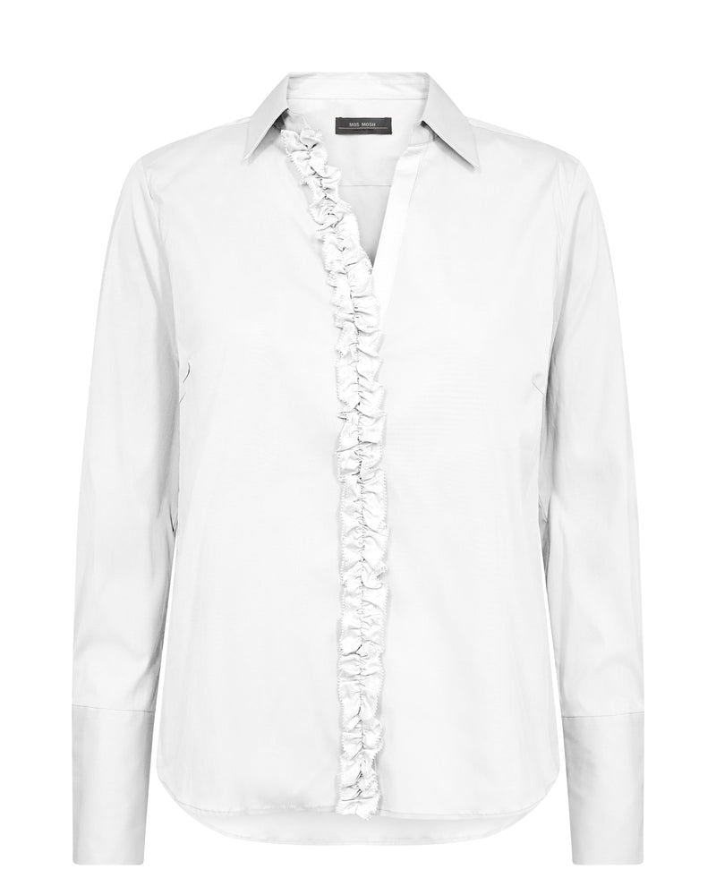 White button through shirt with ruffle placket