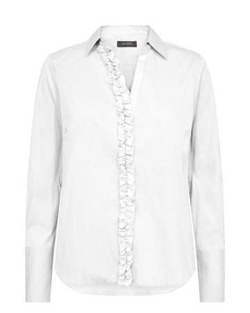 White button through shirt with ruffle placket