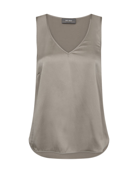 mid grey silk tank top with wide straps and v neck 