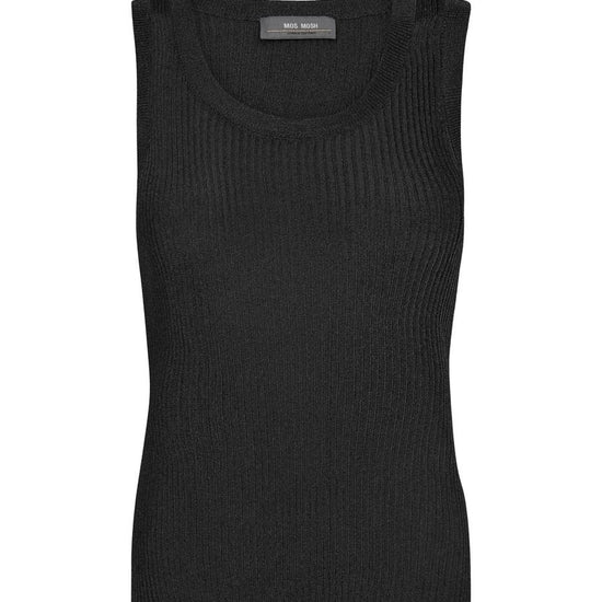 black ribbed tank top with shimmer and round neck 