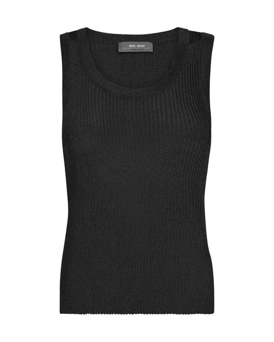 black ribbed tank top with shimmer and round neck 