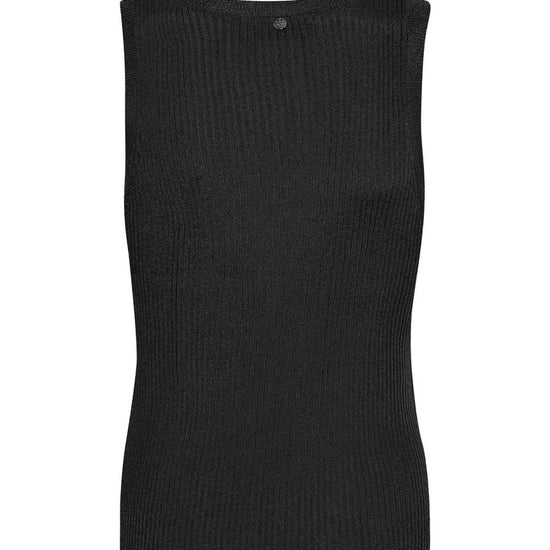 black ribbed tank top with shimmer and round neck  rear view 