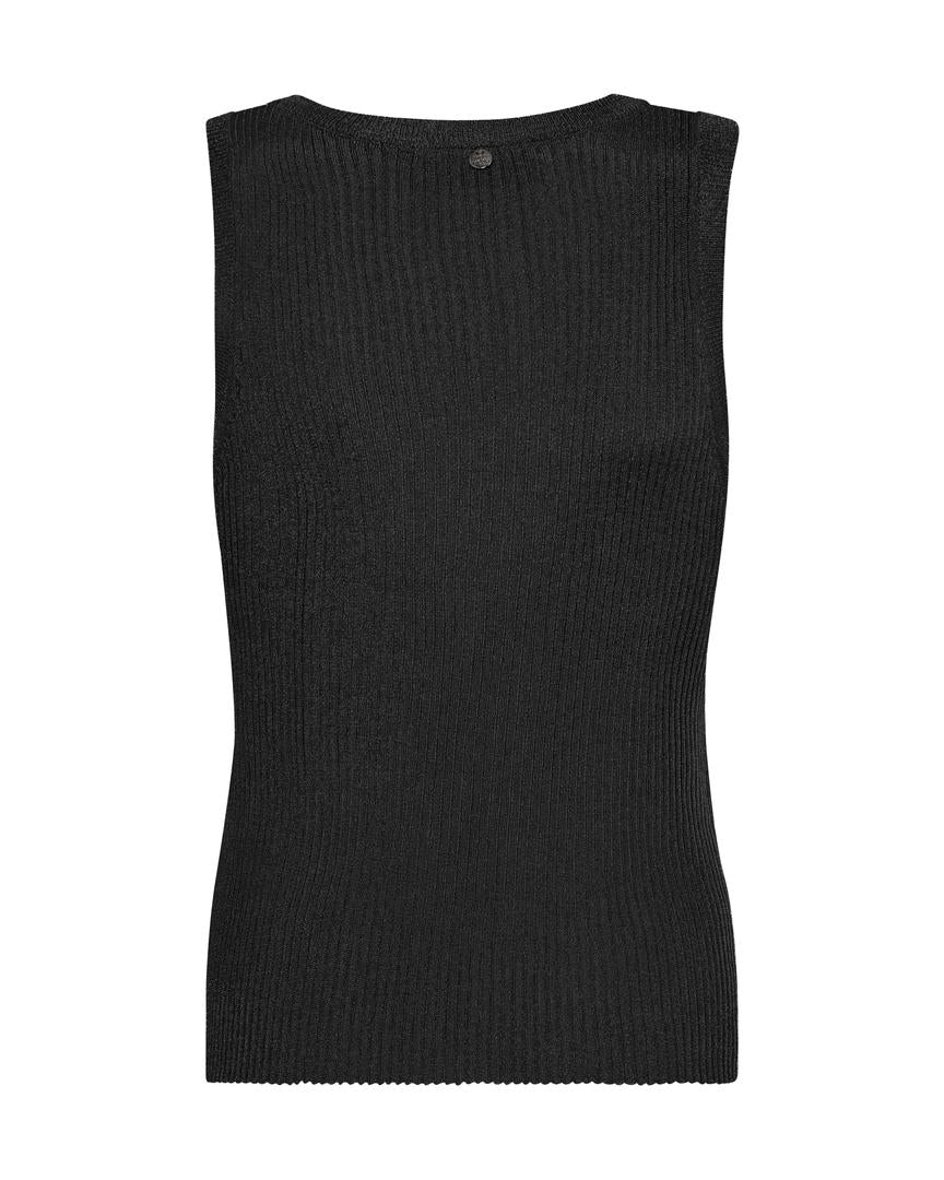 black ribbed tank top with shimmer and round neck  rear view 