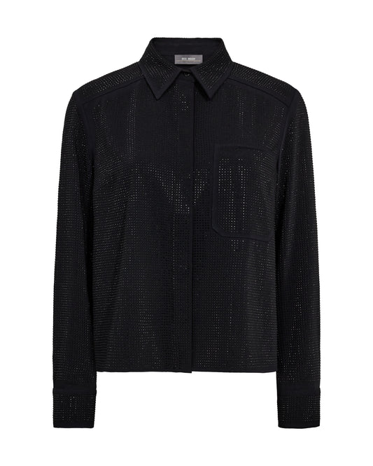 black classic shirt covered in rhinestones with concealed placket and chest pocket 