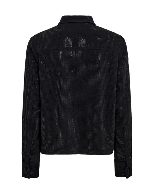 black classic shirt covered in rhinestones with concealed placket and chest pocket rear view 