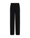 black straight leg trousers with high rise and black rhinestone strip along the sides 