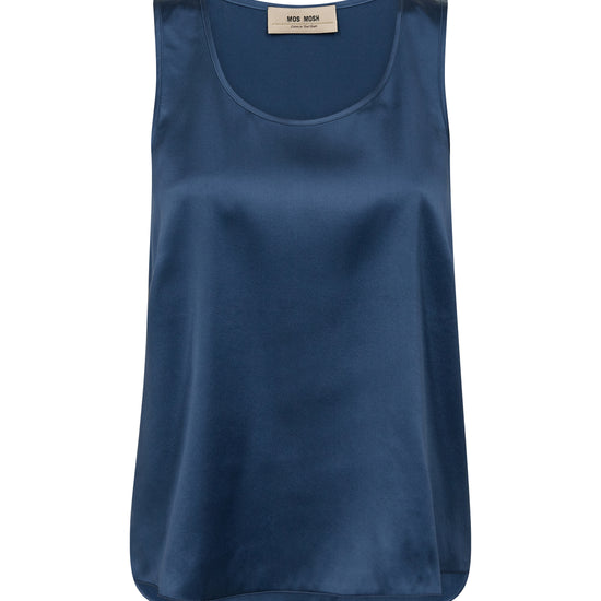 blue silk tank top with round neck from mos mosh