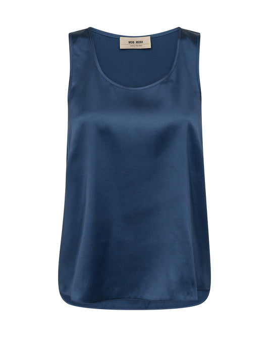 blue silk tank top with round neck from mos mosh