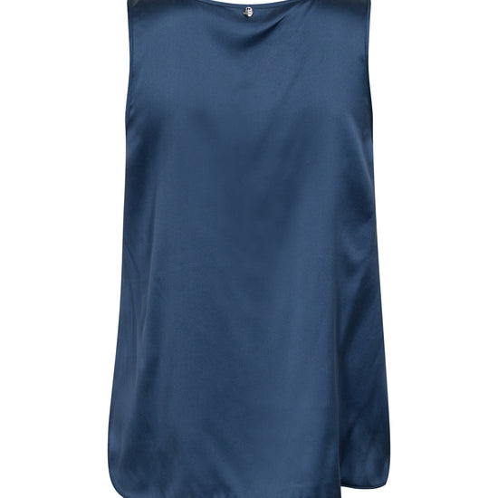 blue silk tank top with round neck rear view from mos mosh