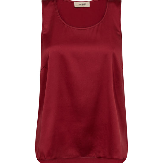 red silk round neck tank top from mos mosh