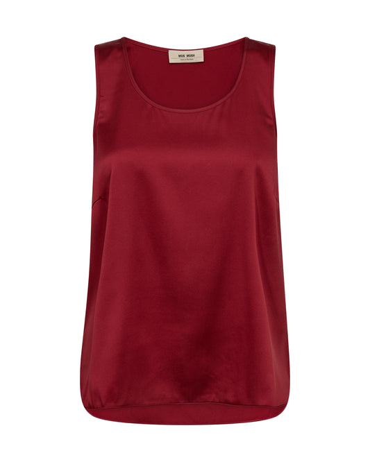 red silk round neck tank top from mos mosh