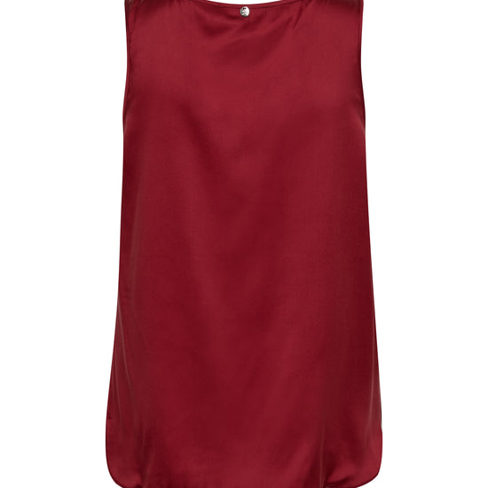 red silk round neck tank top rear view from Mos Mosh