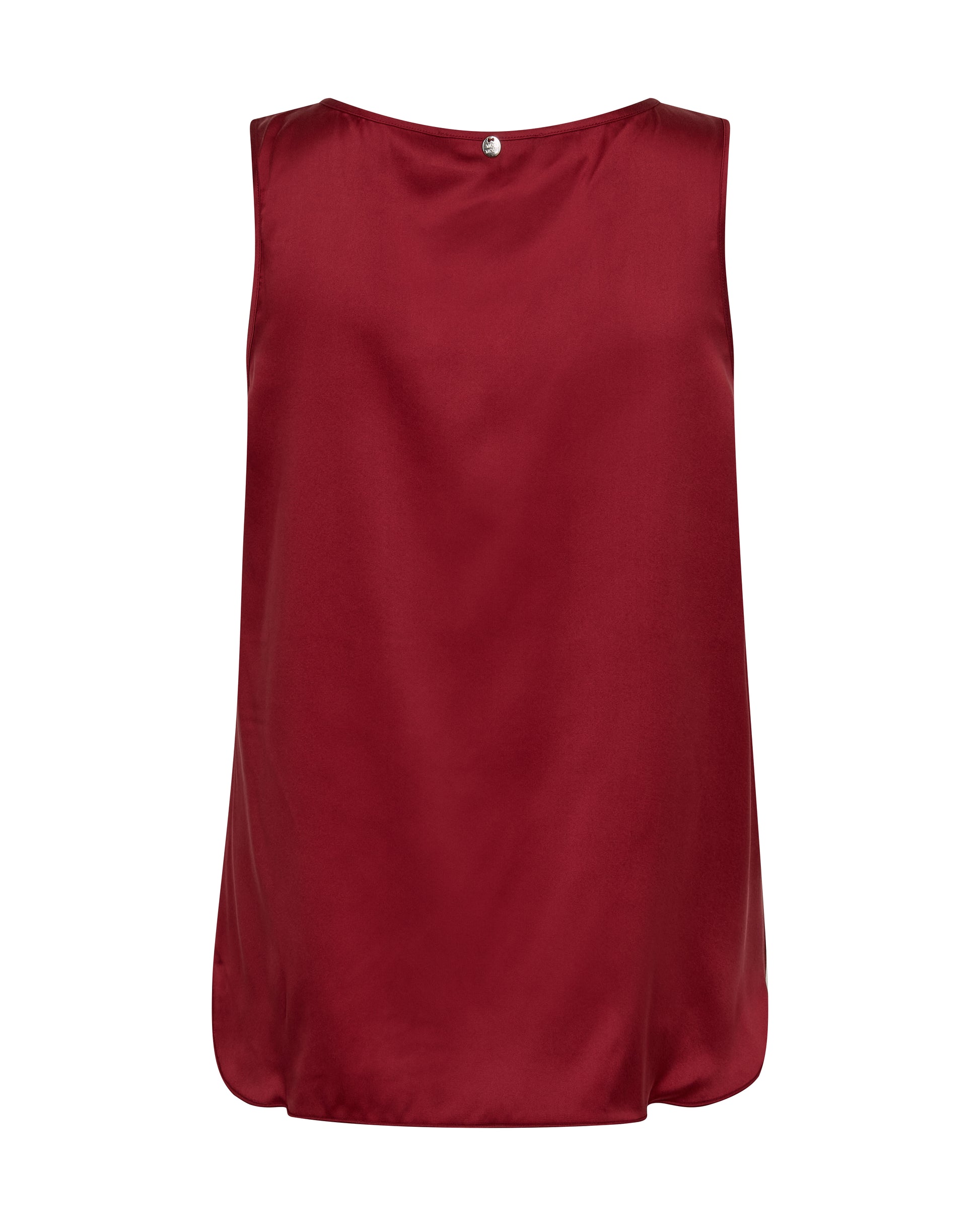 red silk round neck tank top rear view from Mos Mosh