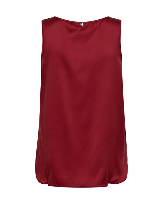 red silk round neck tank top rear view from Mos Mosh