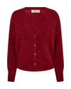 red v neck wool cardigan with red buttons and ribbed design from mos mosh