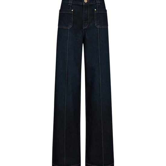 wide leg jeans with front pocket, centre front seam