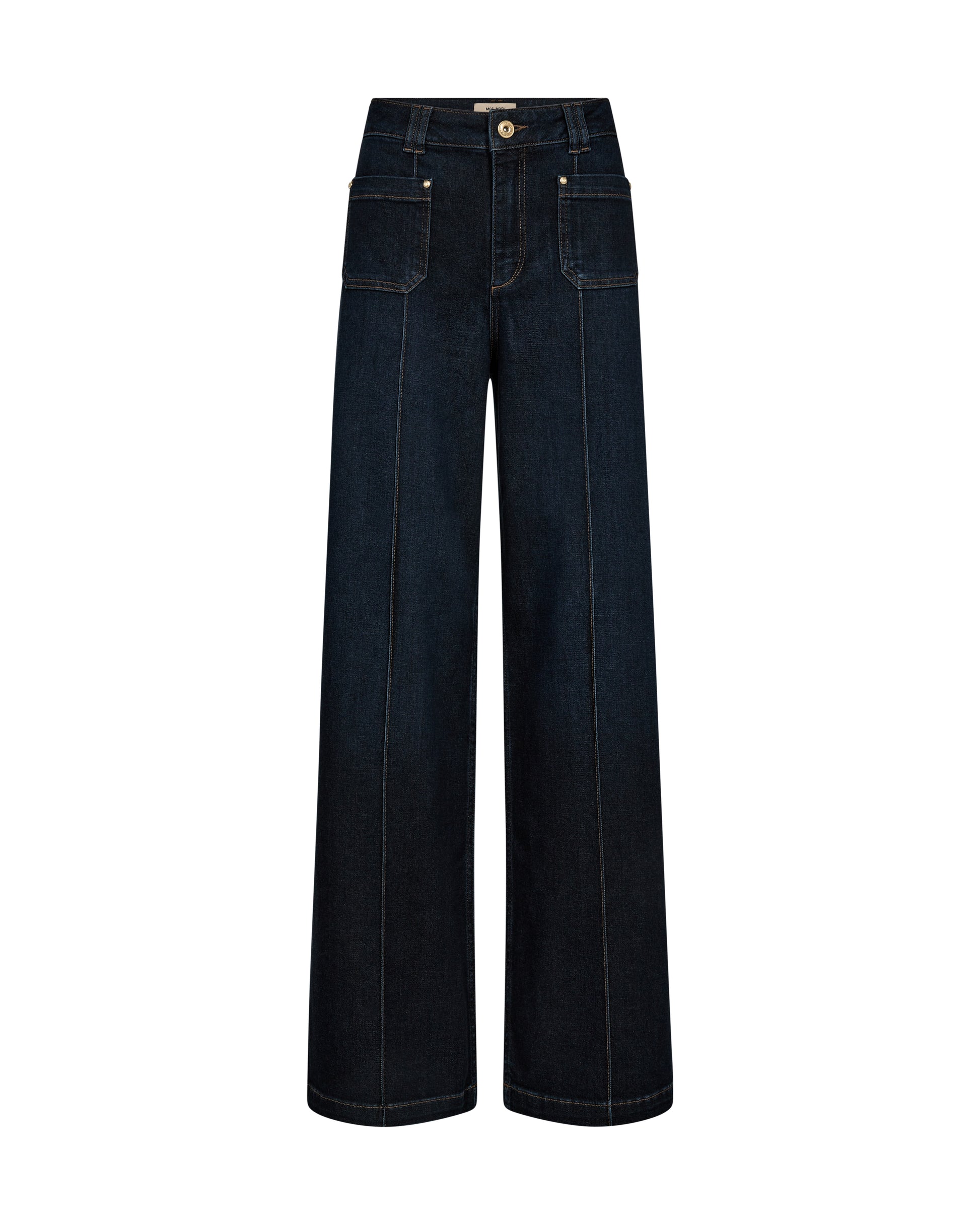 wide leg jeans with front pocket, centre front seam