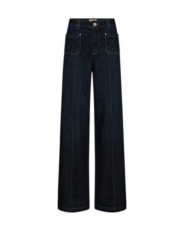 wide leg jeans with front pocket, centre front seam