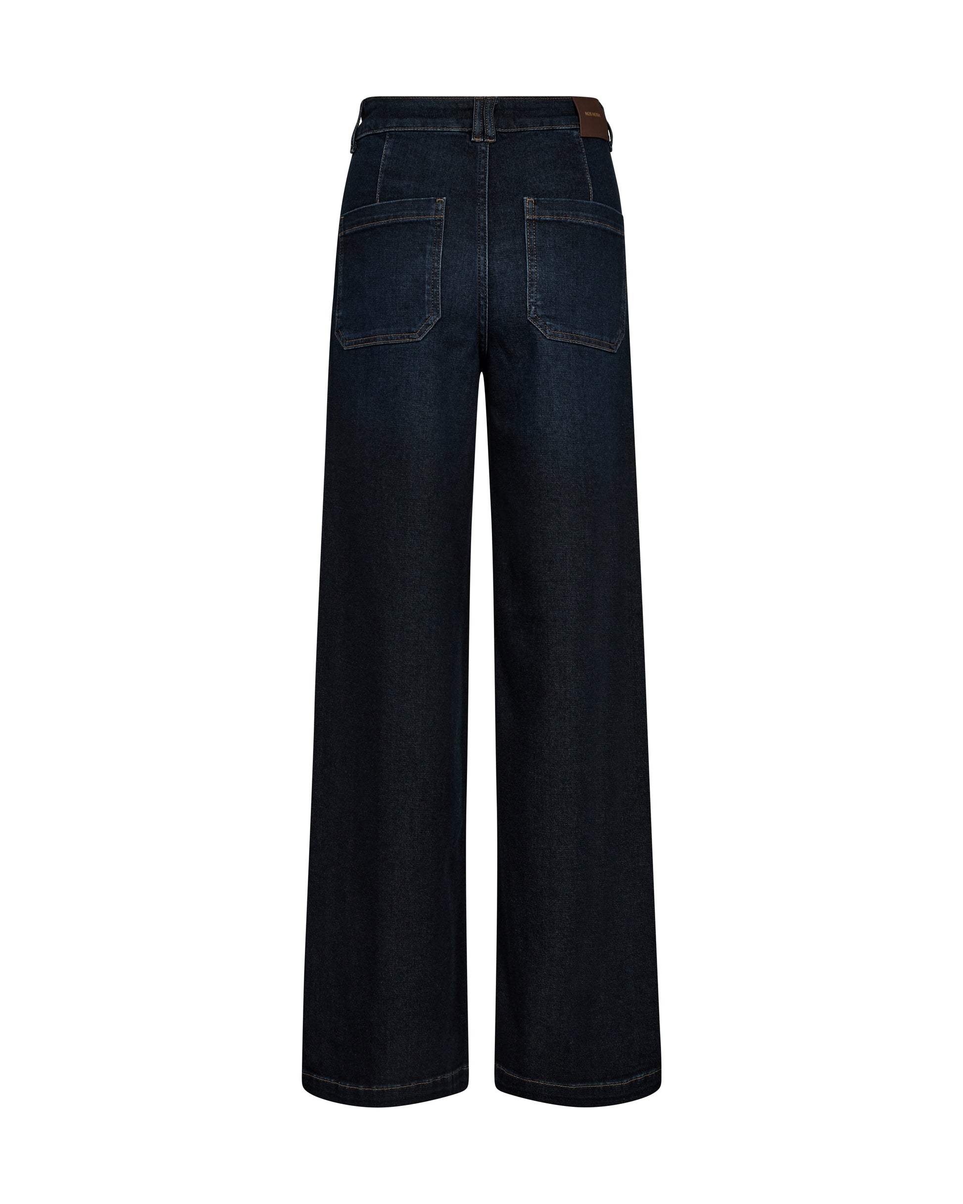 wide leg jeans with front pocket, centre front seam rear view 
