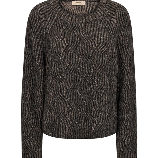 round neck wool patterned sequin black jumper with long sleeves and crew neck from Mos Mosh