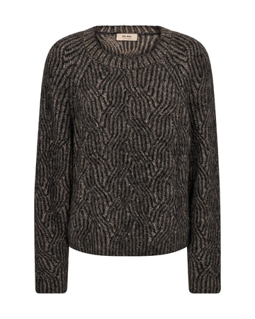 round neck wool patterned sequin black jumper with long sleeves and crew neck from Mos Mosh