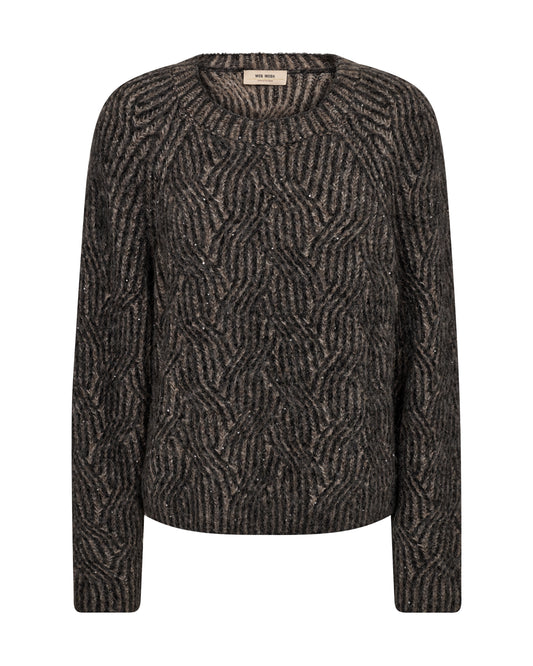 round neck wool patterned sequin black jumper with long sleeves and crew neck from Mos Mosh