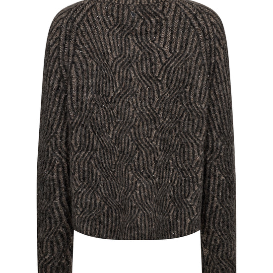 round neck wool patterned sequin black jumper with long sleeves and crew neck  rear view from Mos mosh