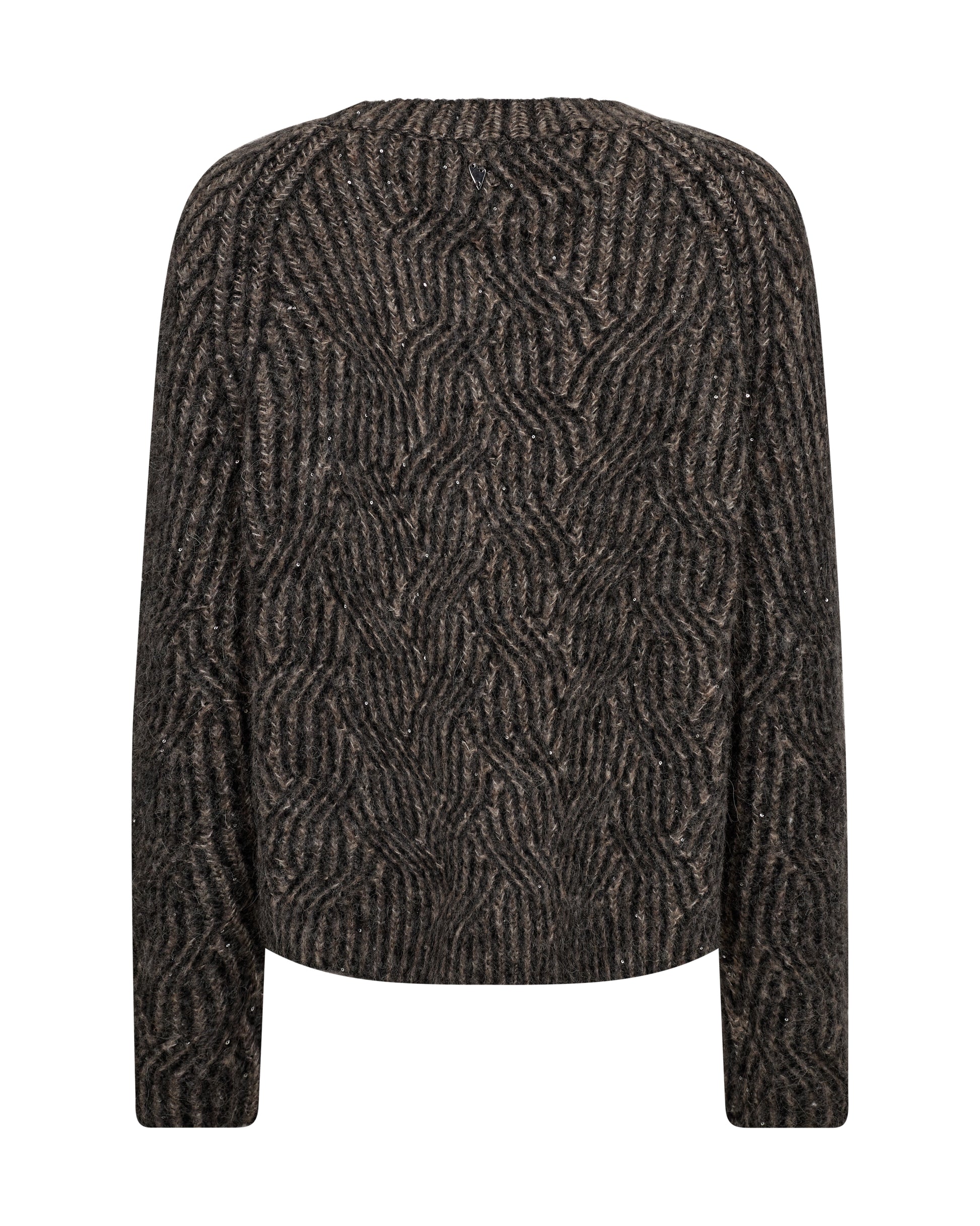round neck wool patterned sequin black jumper with long sleeves and crew neck  rear view from Mos mosh