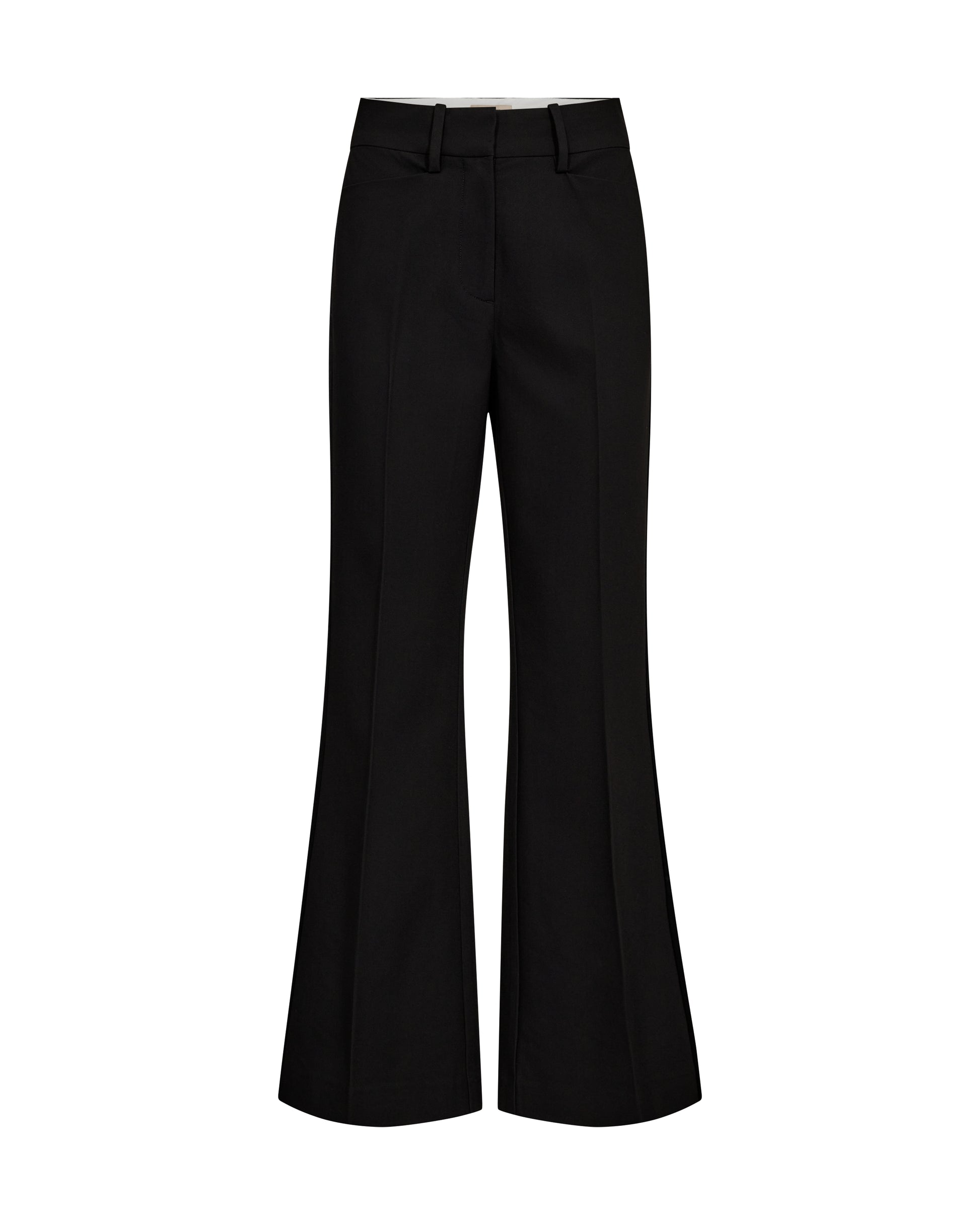 slightly flared black suit trouser with beltloops and pleat down the centre
