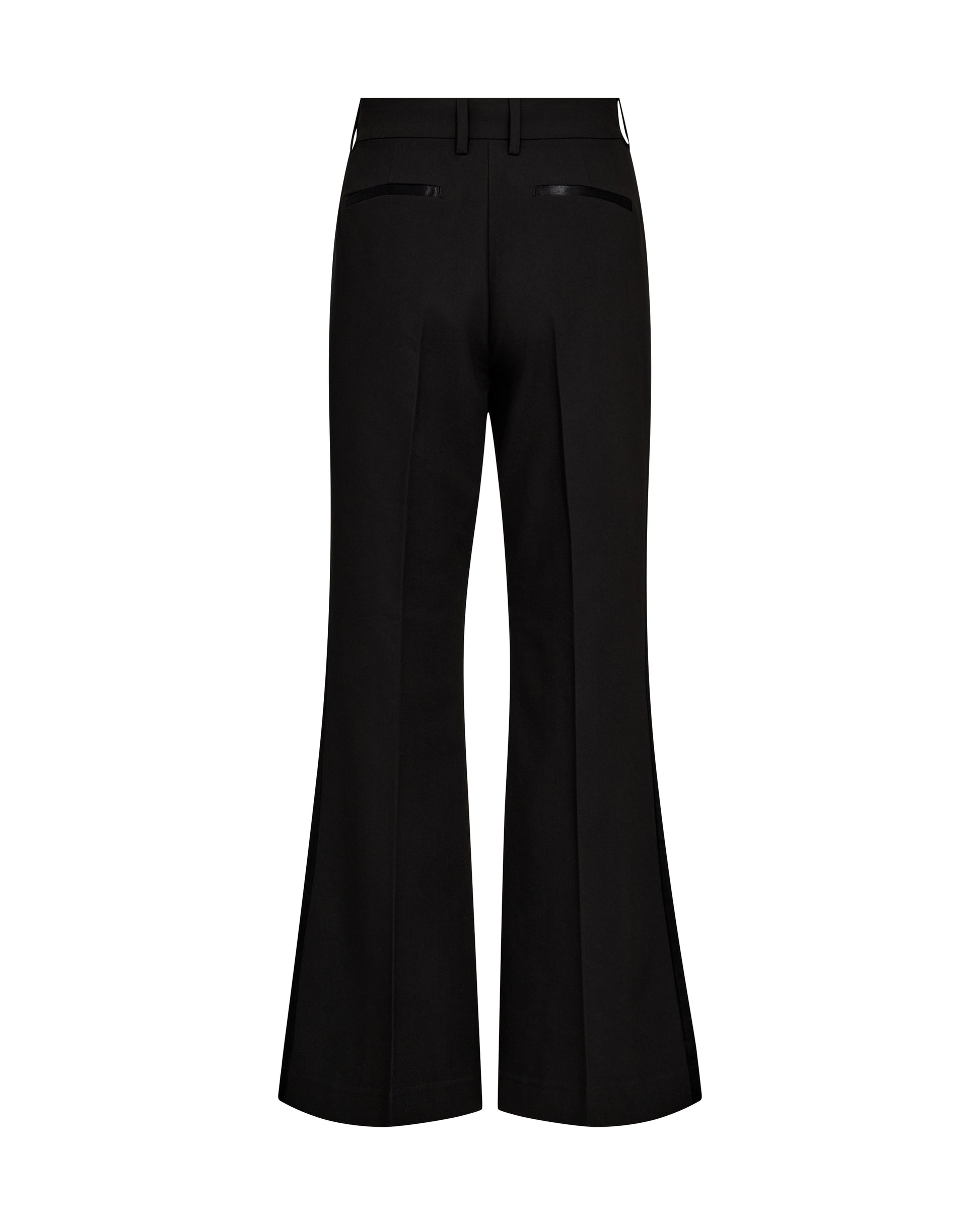slightly flared black suit trouser with beltloops and pleat down the centre rear view 