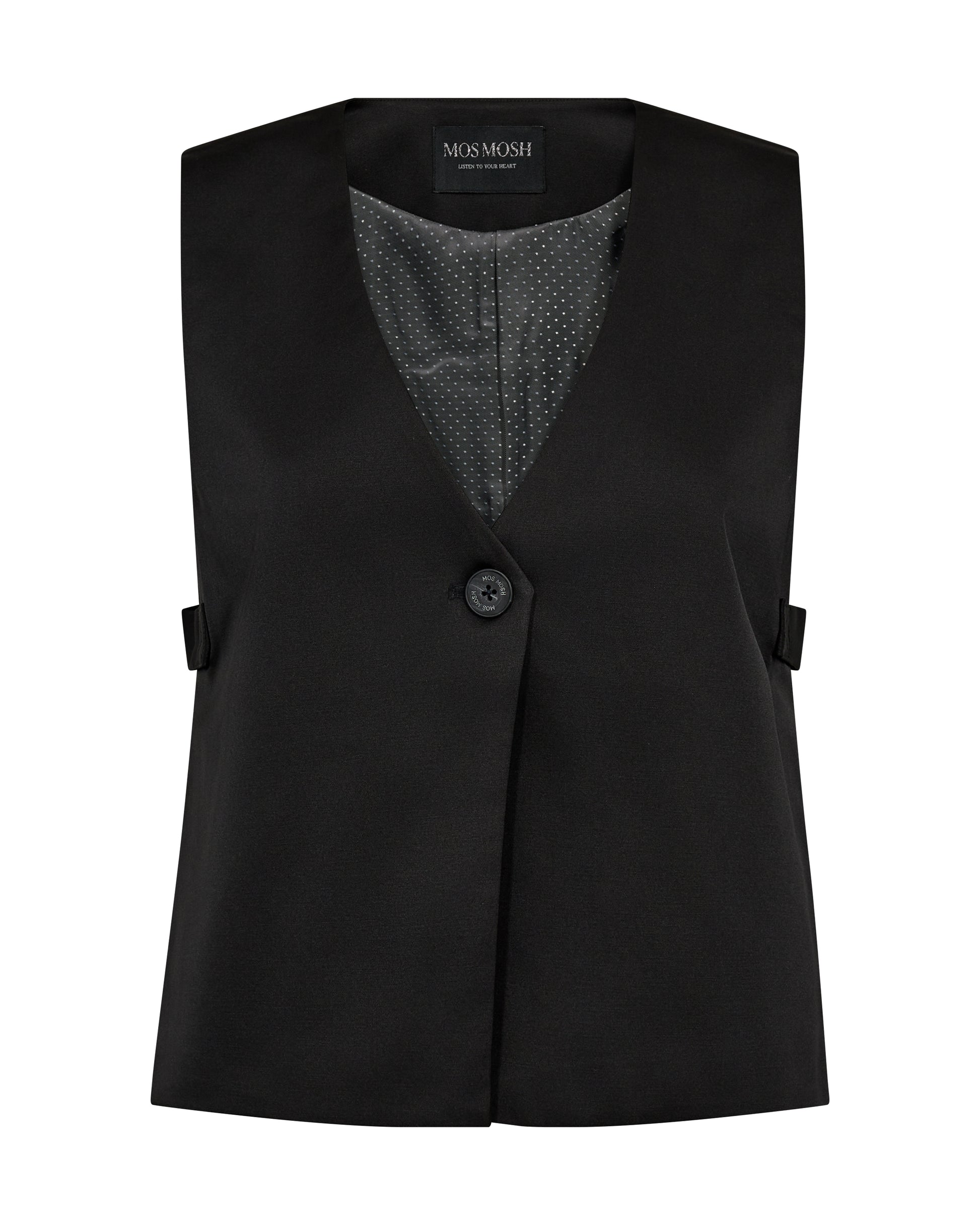 v neck sleeveless black vest with single button