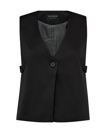 v neck sleeveless black vest with single button